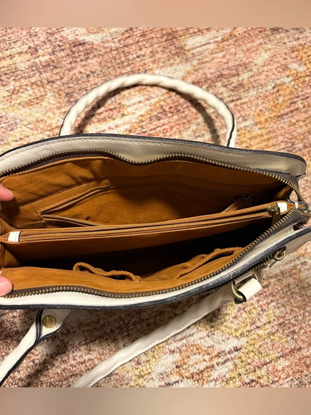 Patricia Nash Cream Leather Satchel with Twisted Handles